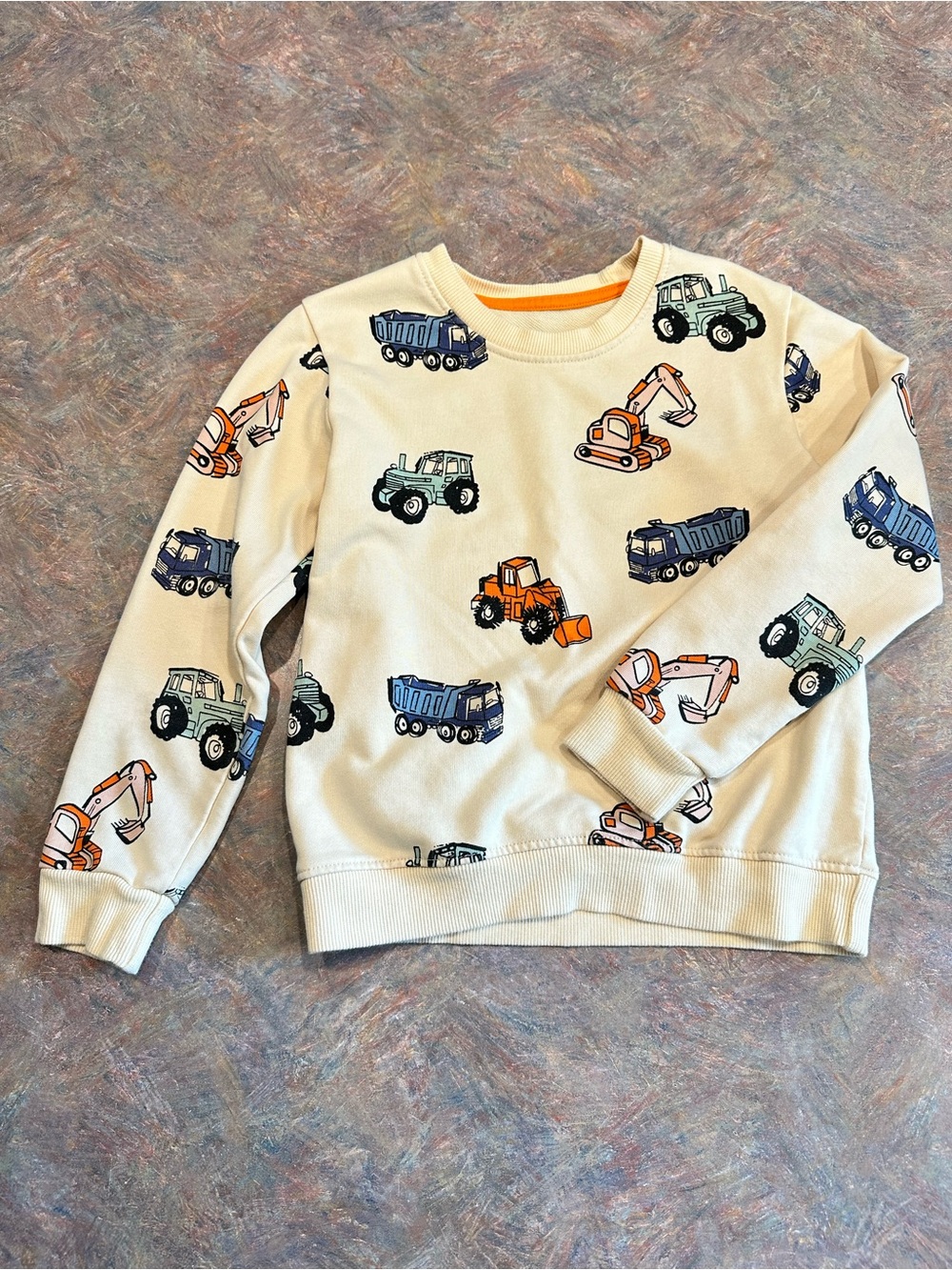 EU Kids Cream Construction Vehicles Sweatshirt